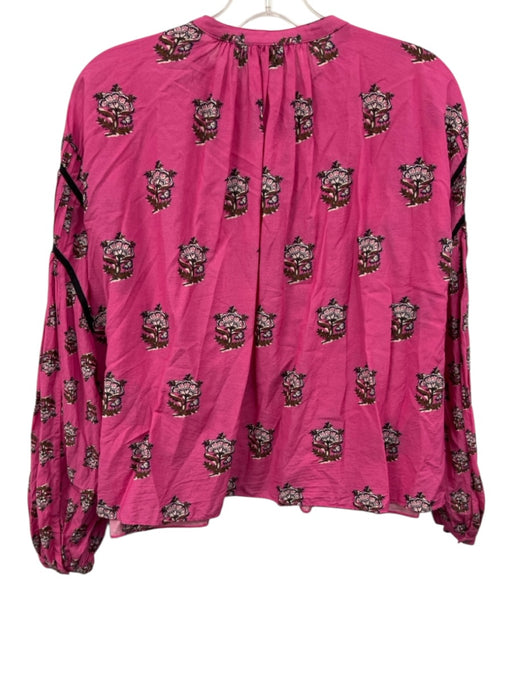 Rhode Size XS Hot Pink & Navy Cotton Blend Long puff sleeve Floral Top Hot Pink & Navy / XS