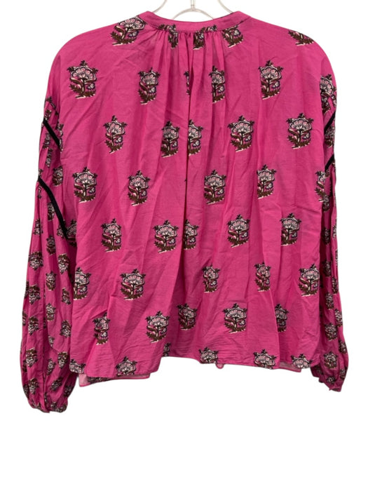 Rhode Size XS Hot Pink & Navy Cotton Blend Long puff sleeve Floral Top Hot Pink & Navy / XS