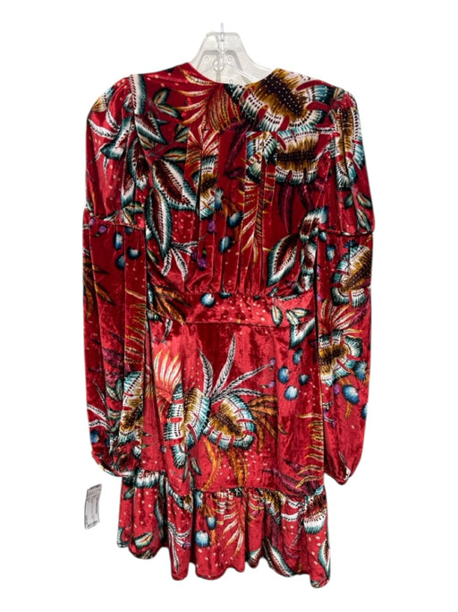 Farm Rio Size XS Red Multi Velvet Fauna Tiered Long Sleeve Dress Red Multi / XS