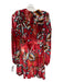 Farm Rio Size XS Red Multi Velvet Fauna Tiered Long Sleeve Dress Red Multi / XS