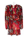 Farm Rio Size XS Red Multi Velvet Fauna Tiered Long Sleeve Dress Red Multi / XS