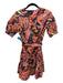 A.L.C. Size 0 Orange & Multi Cotton Short Sleeve V Neck Abstract Mini Dress Orange & Multi / 0