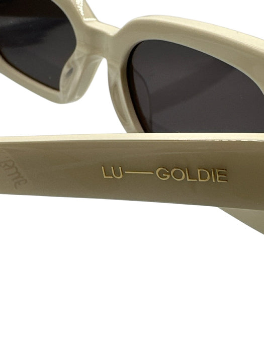 Lu Goldie Pearl White Acetate Tinted Lens Shimmer oval Rectangle Sunglasses Pearl White