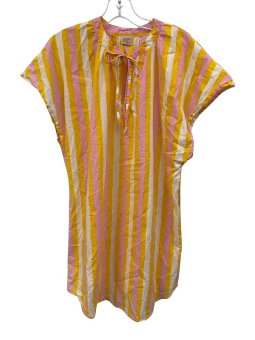 Sunshine Tienda Size XS Yellow, Pink & White Cotton Striped Cap Sleeve Dress Yellow, Pink & White / XS