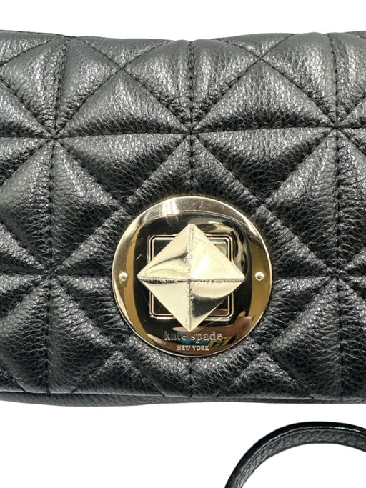 Kate Spade Black & Gold Tone Leather Quilted Flap Top Turnlock Crossbody Bag Black & Gold Tone