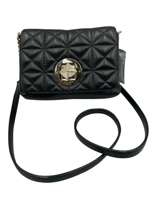 Kate Spade Black & Gold Tone Leather Quilted Flap Top Turnlock Crossbody Bag Black & Gold Tone