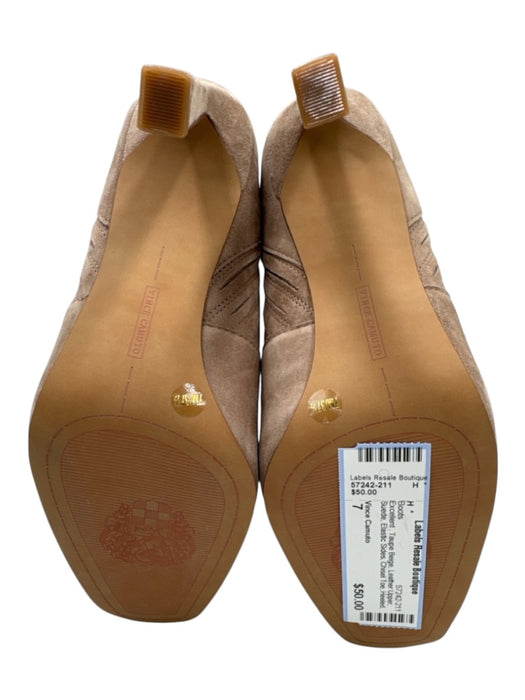 Vince Camuto Shoe Size 7 Taupe Beige Leather Upper Suede Elastic Sides Boots Taupe Beige / 7