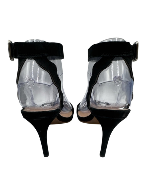 Loeffler Randall Shoe Size 7 Black Leather Upper Suede Wavy Ankle Buckle Sandals Black / 7