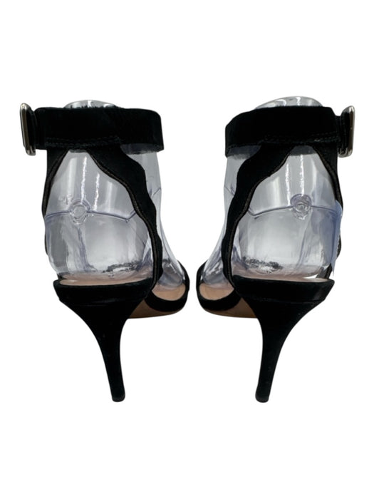 Loeffler Randall Shoe Size 7 Black Leather Upper Suede Wavy Ankle Buckle Sandals Black / 7