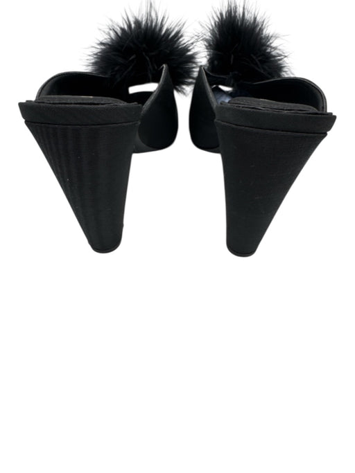 Sam Edelman Shoe Size 6.5 Black textile upper Grosgrain Feather Puff Mules Black / 6.5