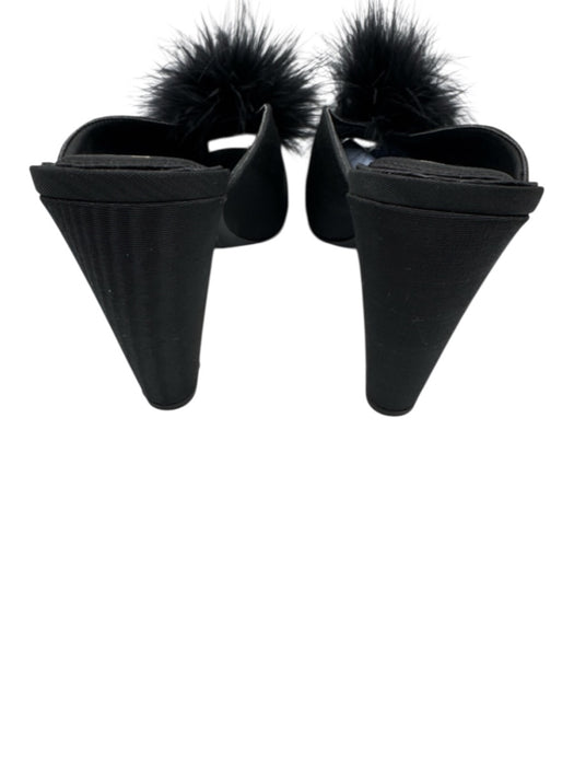 Sam Edelman Shoe Size 6.5 Black textile upper Grosgrain Feather Puff Mules Black / 6.5