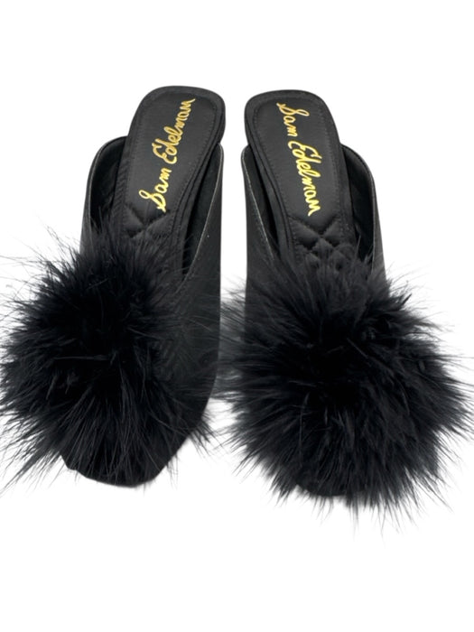 Sam Edelman Shoe Size 6.5 Black textile upper Grosgrain Feather Puff Mules Black / 6.5