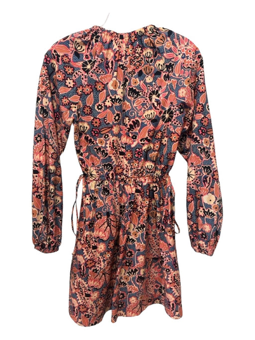 A.L.C. Size 0 Blue Pink Black Cotton Floral Drawstring Waist Long Sleeve Dress Blue Pink Black / 0