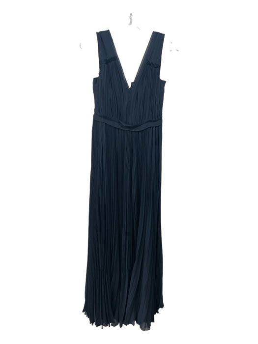 Rebecca Taylor Size 0 Navy Polyester Pleated Sleeveless V Neck Maxi Dress Navy / 0