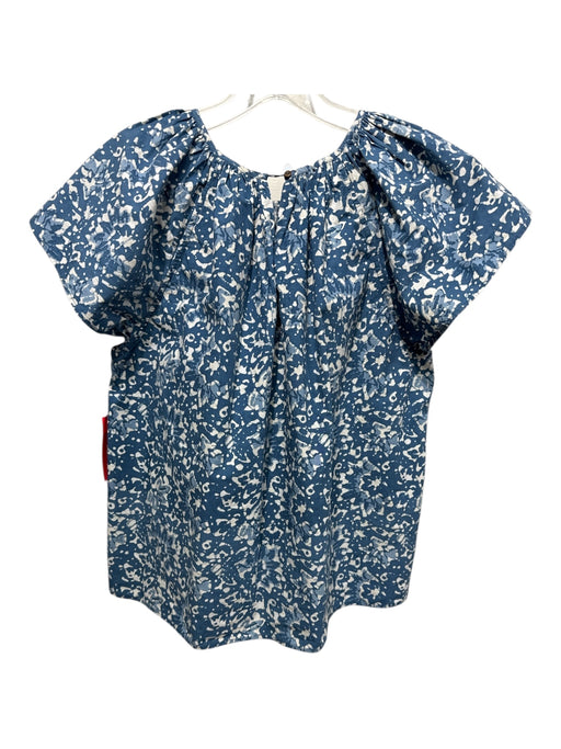 Ulla Johnson Size 2 Blue & White Cotton Abstract Floral Back Keyhole Boxy Top Blue & White / 2