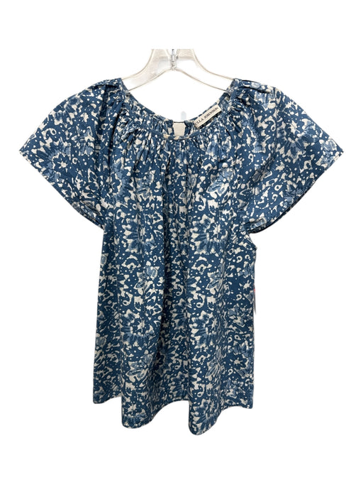 Ulla Johnson Size 2 Blue & White Cotton Abstract Floral Back Keyhole Boxy Top Blue & White / 2