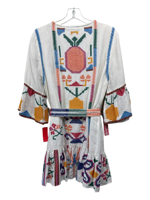 Farm Rio Size S White, Green, Multi Linen & Viscose Button Up Bell Sleeve Dress White, Green, Multi / S