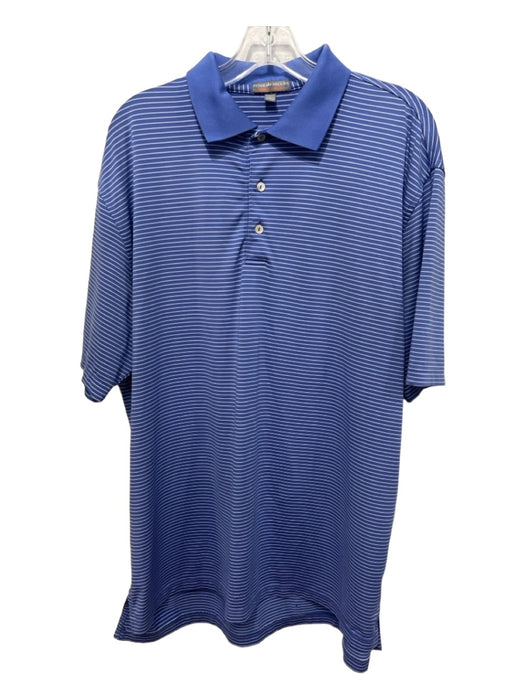 Peter Millar Size L Blue & White Synthetic Striped Polo Men's Short Sleeve L