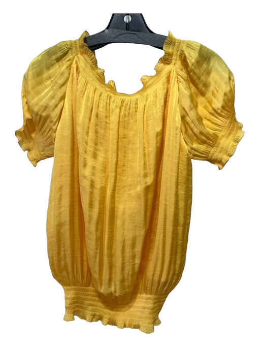 Diane Von Furstenberg Size 2 Yellow Polyester Elastic Trim Ruffle Neckline Top Yellow / 2