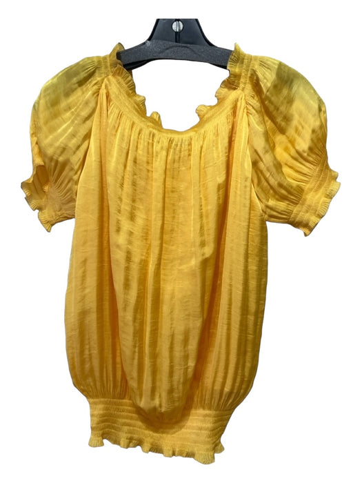 Diane Von Furstenberg Size 2 Yellow Polyester Elastic Trim Ruffle Neckline Top Yellow / 2