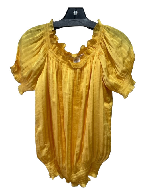 Diane Von Furstenberg Size 2 Yellow Polyester Elastic Trim Ruffle Neckline Top Yellow / 2