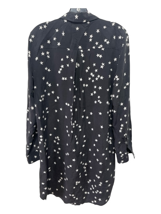 Equipment Size M Black & White Silk Stars Collared Button Up Long Sleeve Dress Black & White / M