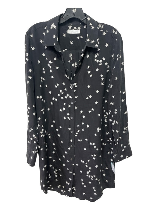 Equipment Size M Black & White Silk Stars Collared Button Up Long Sleeve Dress Black & White / M