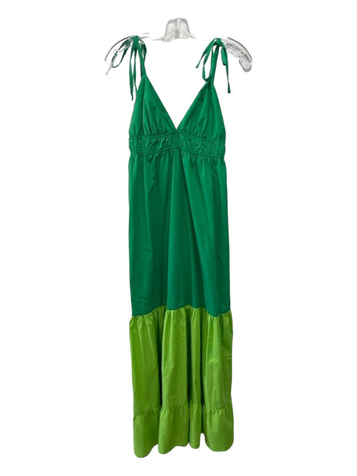 Aqua Size M Green Polyester Blend Spaghetti Strap V Neck Colorblock Tiered Dress Green / M