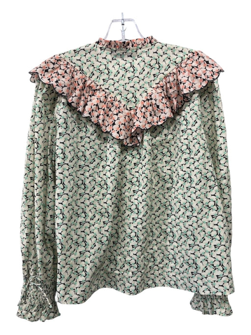 Rixo Size XS Beige & Multi Cotton Tie Detail Ruffle Floral Print Top Beige & Multi / XS