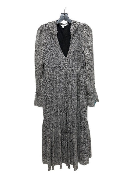 Joie Size XS Cream, Tan, Black Silk Chiffon Overlay Abstract Animal Print Dress Cream, Tan, Black / XS