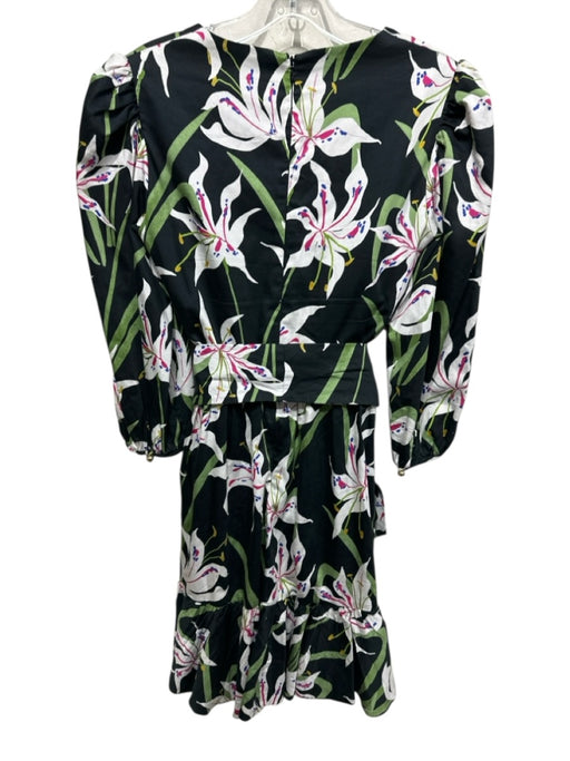 Borgo De Nor Size 6 Black, Green & White Cotton Botanical Print V Neck Dress Black, Green & White / 6