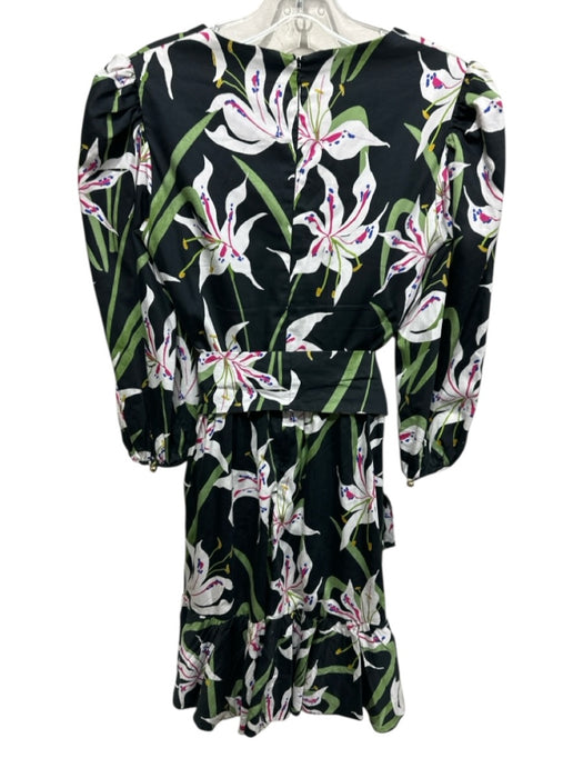 Borgo De Nor Size 6 Black, Green & White Cotton Botanical Print V Neck Dress Black, Green & White / 6