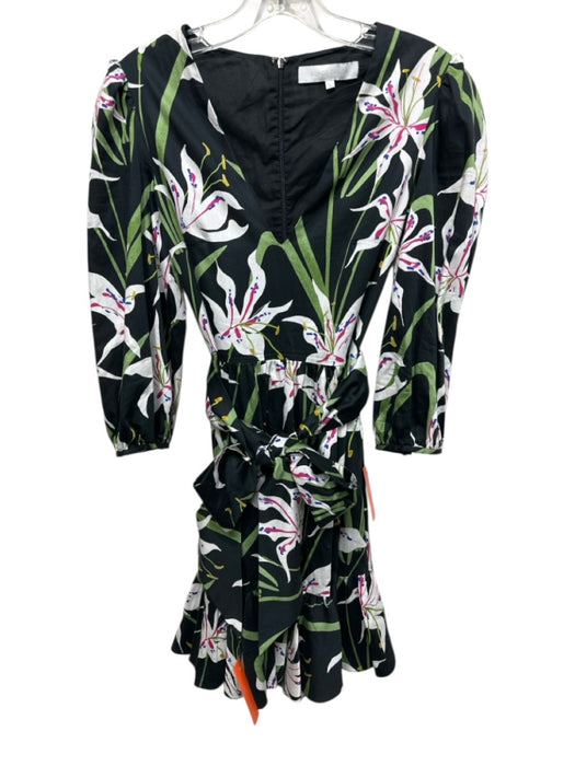 Borgo De Nor Size 6 Black, Green & White Cotton Botanical Print V Neck Dress Black, Green & White / 6