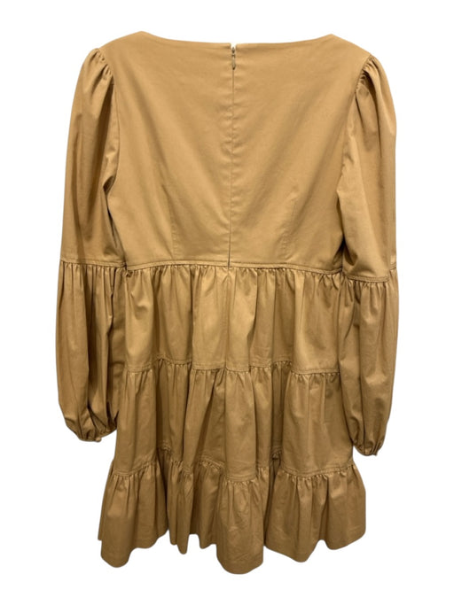 Cinq a Sept Size 2 Tan Cotton Blend U Neck Long Balloon Sleeve Tiered Dress Tan / 2