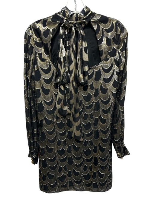 Milly Size 0 Black & Gold Silk Blend Metallic Thread Long Sleeve Cutout Dress Black & Gold / 0