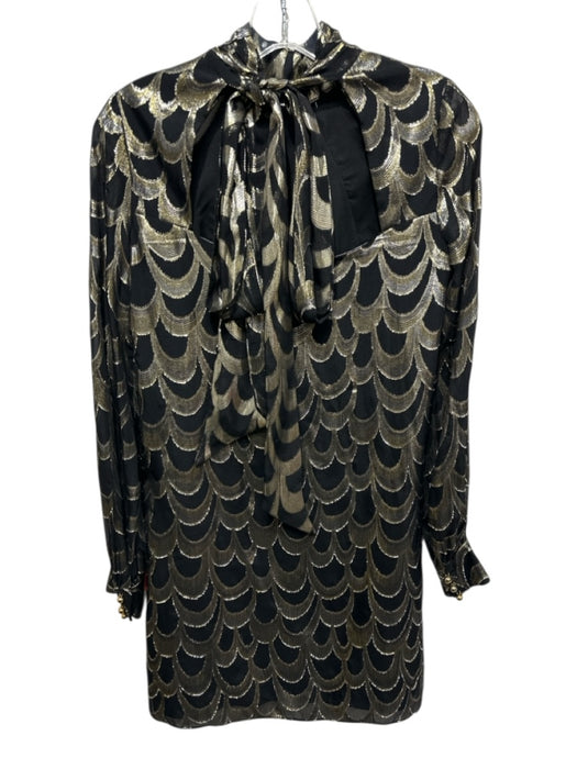 Milly Size 0 Black & Gold Silk Blend Metallic Thread Long Sleeve Cutout Dress Black & Gold / 0