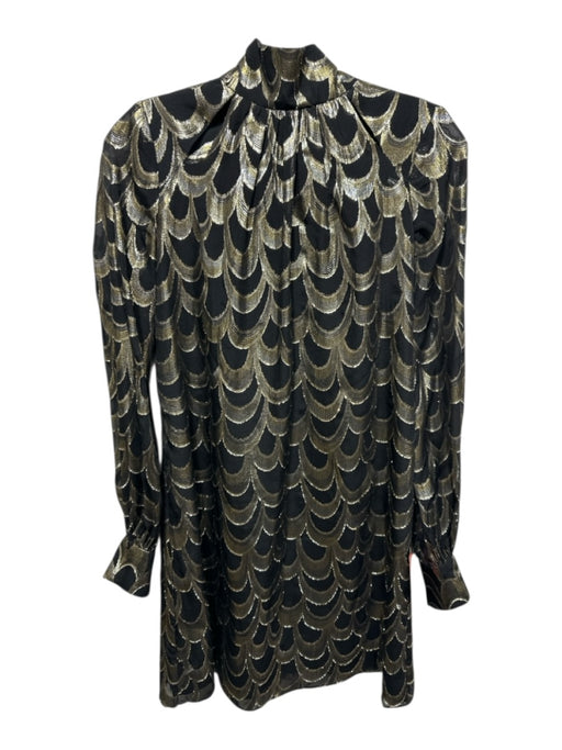 Milly Size 0 Black & Gold Silk Blend Metallic Thread Long Sleeve Cutout Dress Black & Gold / 0
