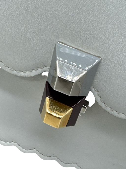 Fendi White Leather Scalloped Silver Tone Hardware Flap Top Shoulder Bag White