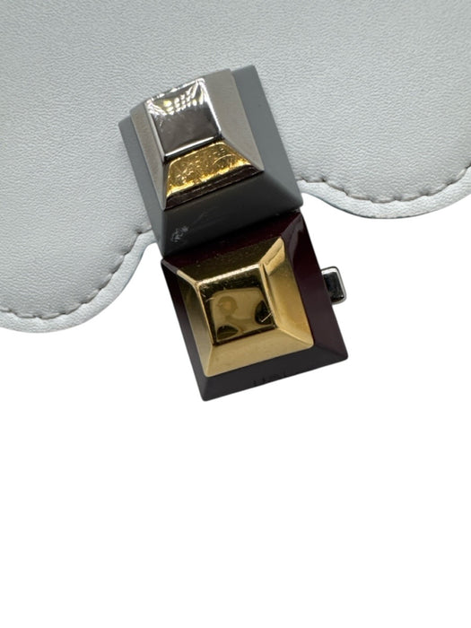 Fendi White Leather Scalloped Silver Tone Hardware Flap Top Shoulder Bag White