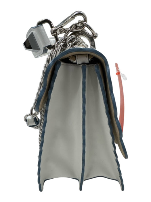 Fendi White Leather Scalloped Silver Tone Hardware Flap Top Shoulder Bag White