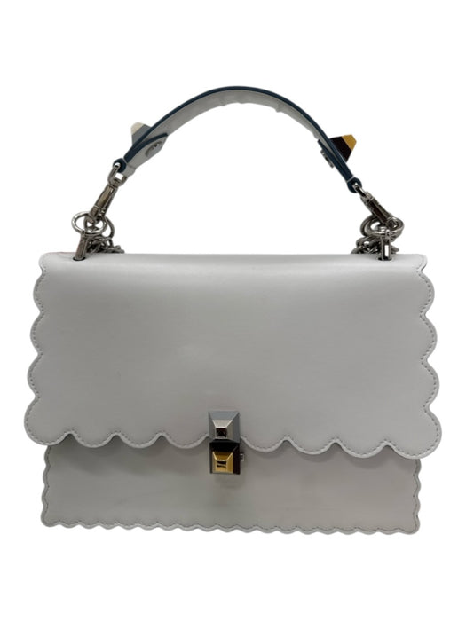 Fendi White Leather Scalloped Silver Tone Hardware Flap Top Shoulder Bag White