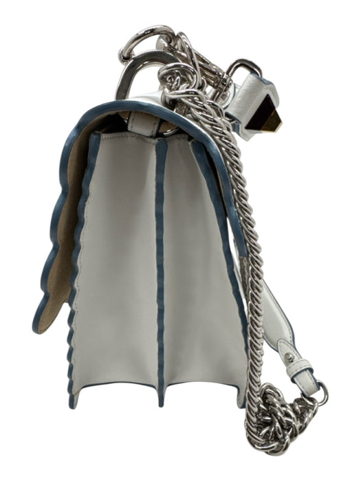 Fendi White Leather Scalloped Silver Tone Hardware Flap Top Shoulder Bag White