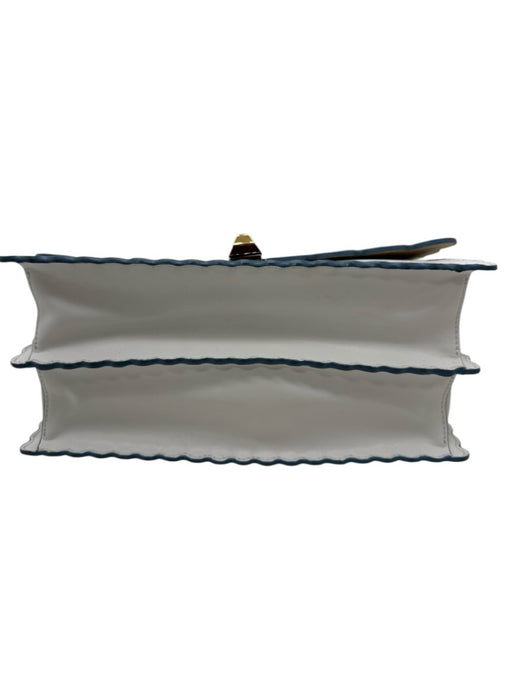 Fendi White Leather Scalloped Silver Tone Hardware Flap Top Shoulder Bag White