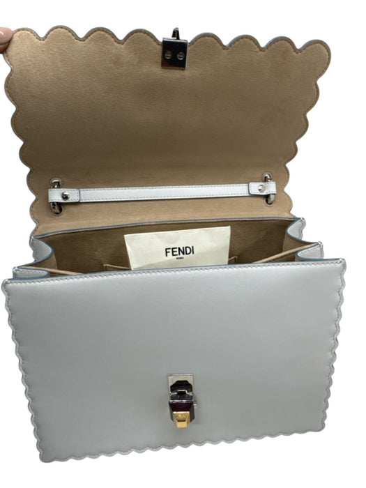 Fendi White Leather Scalloped Silver Tone Hardware Flap Top Shoulder Bag White