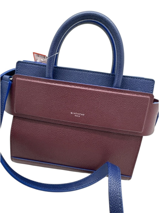 Givenchy Burgundy & Blue Leather Open Top Crossbody Color Block Tote Bag Burgundy & Blue