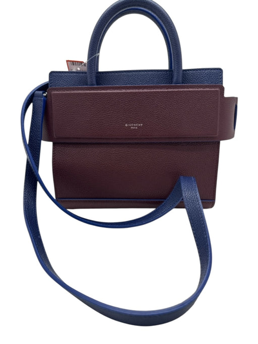 Givenchy Burgundy & Blue Leather Open Top Crossbody Color Block Tote Bag Burgundy & Blue