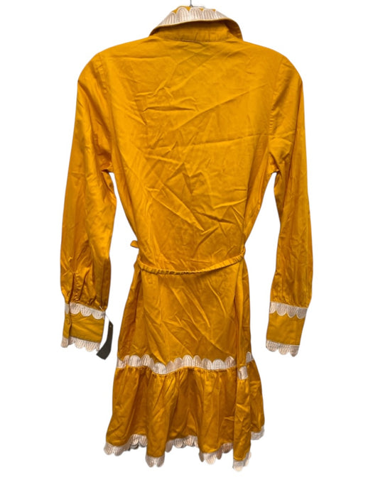 Cynthia Rowley Size XS Marigold Yellow & White Cotton Long Sleeve Collared Dress Marigold Yellow & White / XS