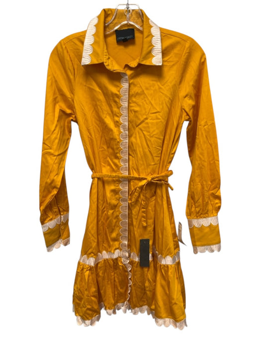 Cynthia Rowley Size XS Marigold Yellow & White Cotton Long Sleeve Collared Dress Marigold Yellow & White / XS