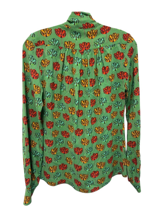 Ann Mashburn Size XS Green & Multi Viscose Blend Floral Long Sleeve Tie Neck Top Green & Multi / XS