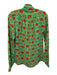 Ann Mashburn Size XS Green & Multi Viscose Blend Floral Long Sleeve Tie Neck Top Green & Multi / XS